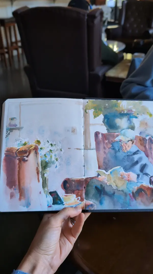 Piedmont Cafe, Seattle — Sketch of patrons in the cafe